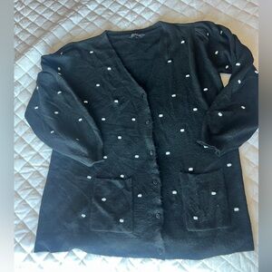 DAVI & DANI Black and White Polka Dot Cardigan